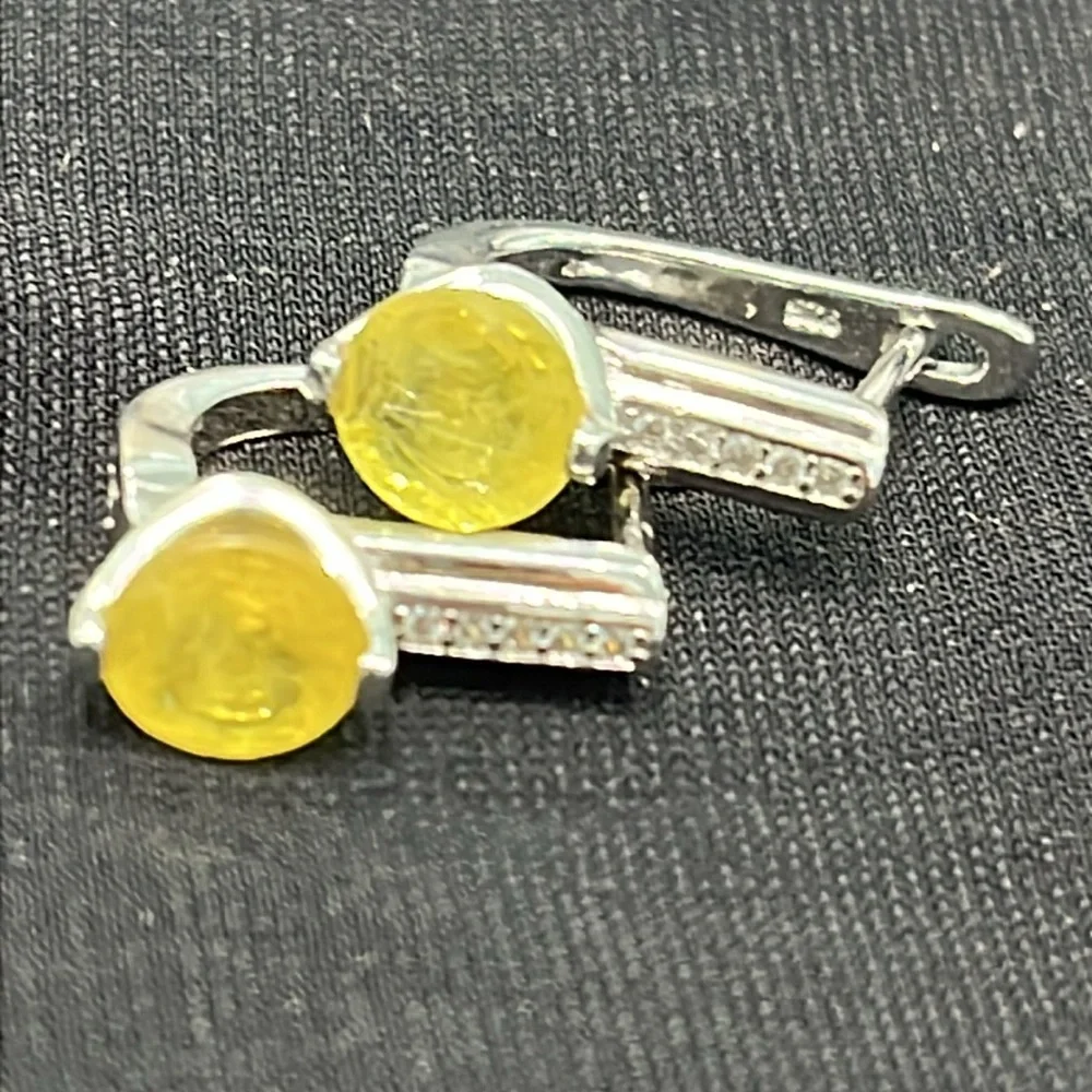 1 Ct Genuine Sapphires 14KGP Earrings - Picture 3 of 4